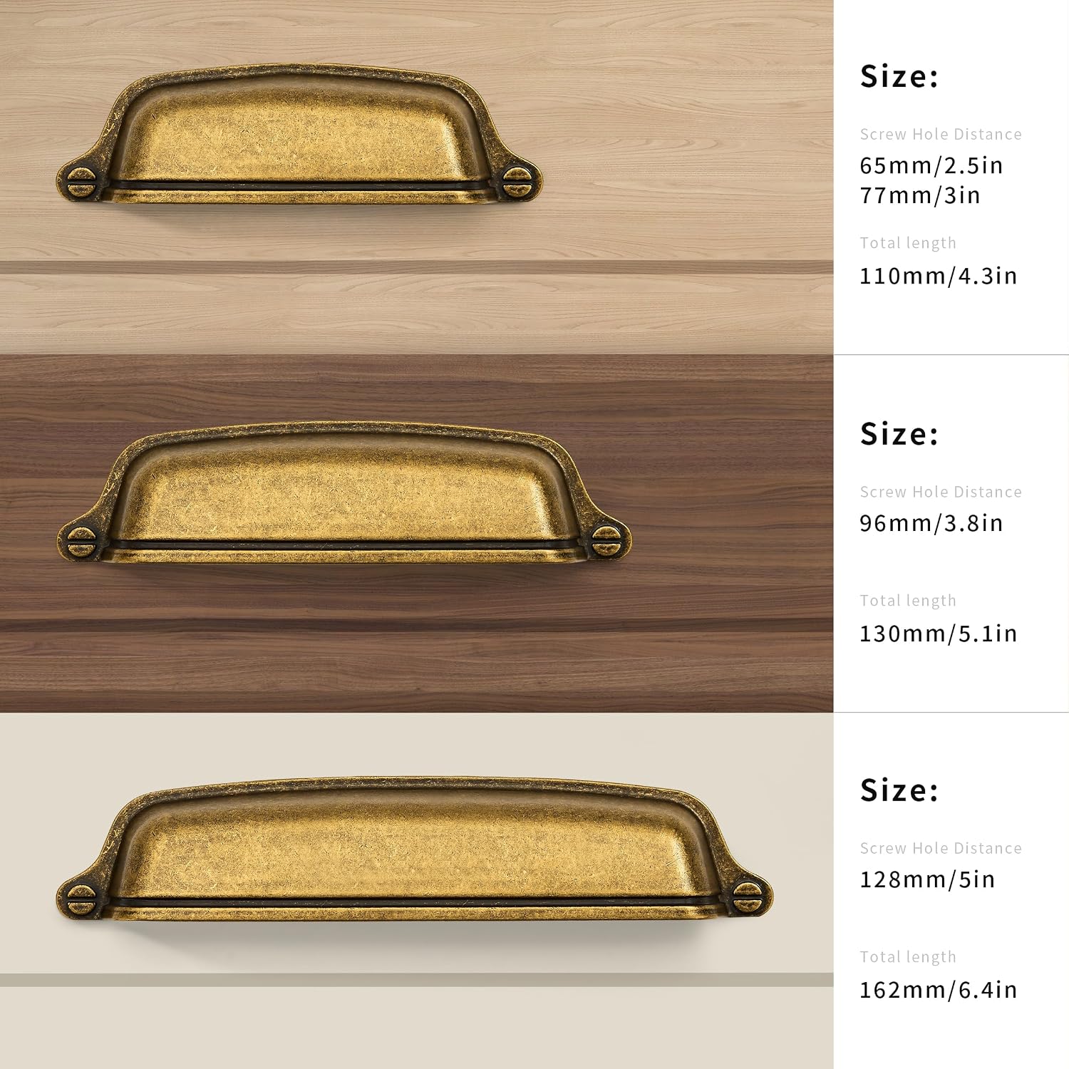10 Pack 3 inch(76 mm) Antique Brass Cabinet Cup Pulls Aged Gold Drawer Pulls Kitchen Hardware Vintage Brass Cabinet
