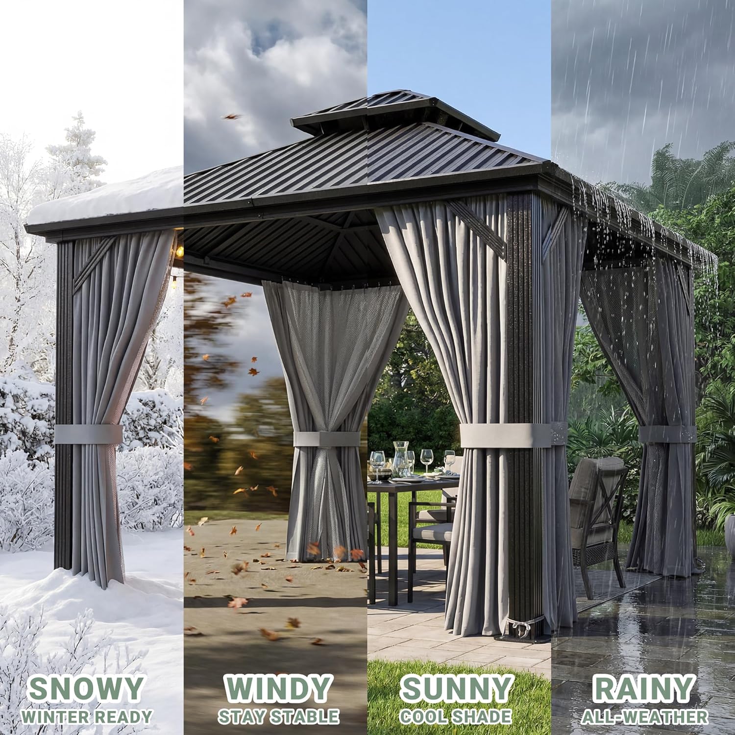 10'x12' Gazebo Hardtop Gazebo, Aluminum Frame Pergola with Double Galvanized Steel Roof