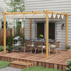 10' x 10' Retractable Pergola Canopy, Wood Grain Aluminum Pergola, Outdoor Sun Shade Shelter for Grill, Garden, Patio