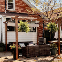 10' x 10' Outdoor Retractable Pergola with Sun Shade Canopy Patio Metal Shelter for Garden Porch Pavilion Natural Wood