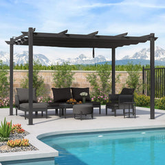 10' x 13' Aluminum Outdoor Pergola Wind-Resistant Retractable Pergola with Double Sun Shade Canopy Heavy-Duty Metal
