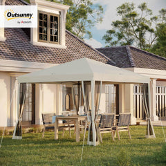 10' x 10' Pop Up Canopy Tent with Netting, Instant Gazebo, Screen House Room with Carry Bag, Height Adjustable Beige