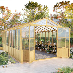 10 x 18-Ft Wooden Greenhouse | Walk-In Cedar Frame, Lockable Door, 2 Adjustable Roof Vents, Polycarbonate Panels, for