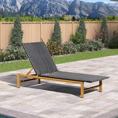 1 Piece French Patio Chaise Lounge Rattan Teak Frame, Black | Weatherproof Handwoven Wicker, Aluminum Frame, 5