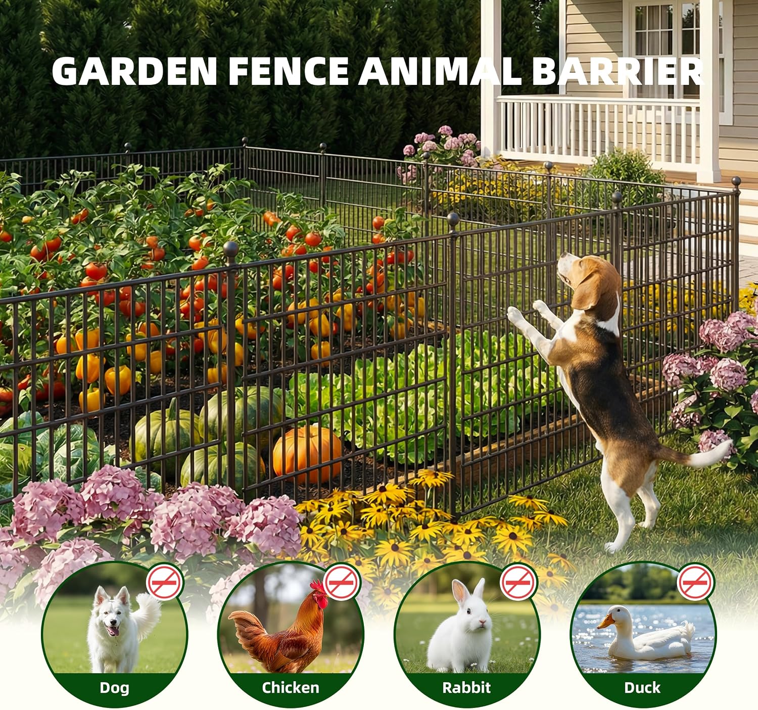 10 Panels No Dig Garden Fence with Gate, 32 in(H) X24.2 ft(L) Metal Fence Panels, Thickened Rustproof Garden Fencing