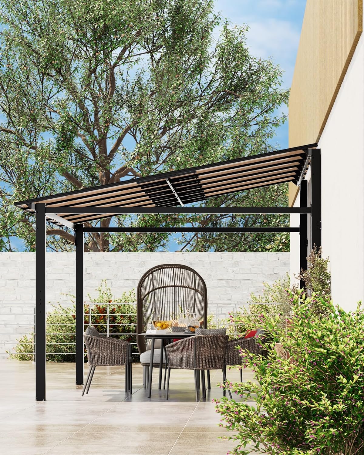 10 ft x 12 ft Lean to Gazebo, Hardtop Wall Pergola with Polycarbonate Roof