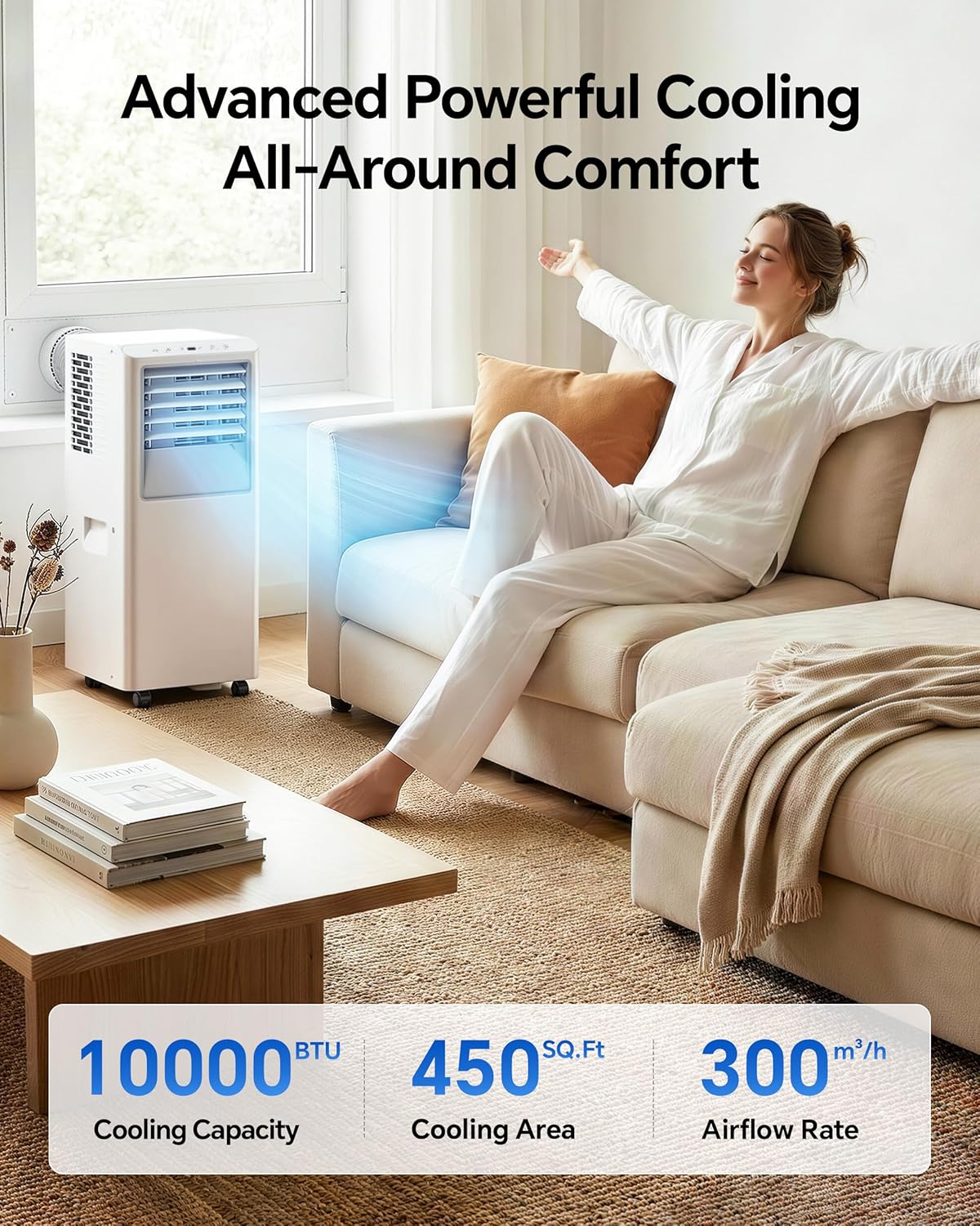 10,000 BTU Portable Air Conditioner - Cools Up to 450 Sq. Ft., 5-in-1 Portable AC Unit for Rooms with Remote Control