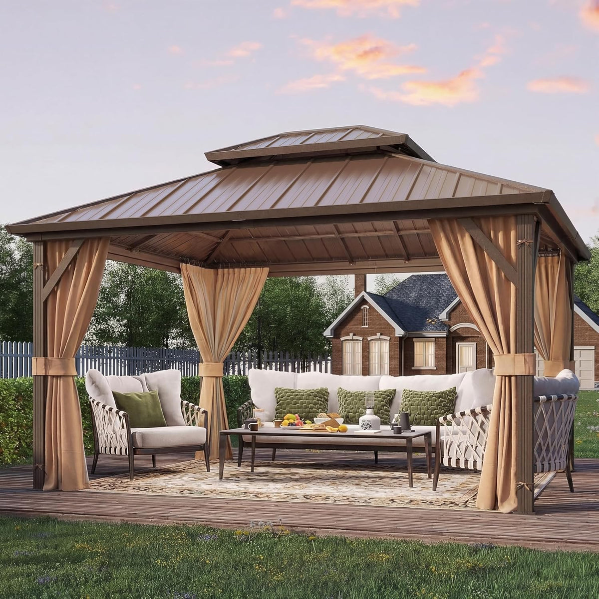 10' x 12' Hardtop Gazebo, Metal Gazebo with Aluminum Frame, Double Galvanized Steel Roof