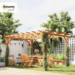 10' x 13' Outdoor Pergola, Wood Gazebo Grape Trellis with Stable Structure and Concrete Anchors for Climbing Plant