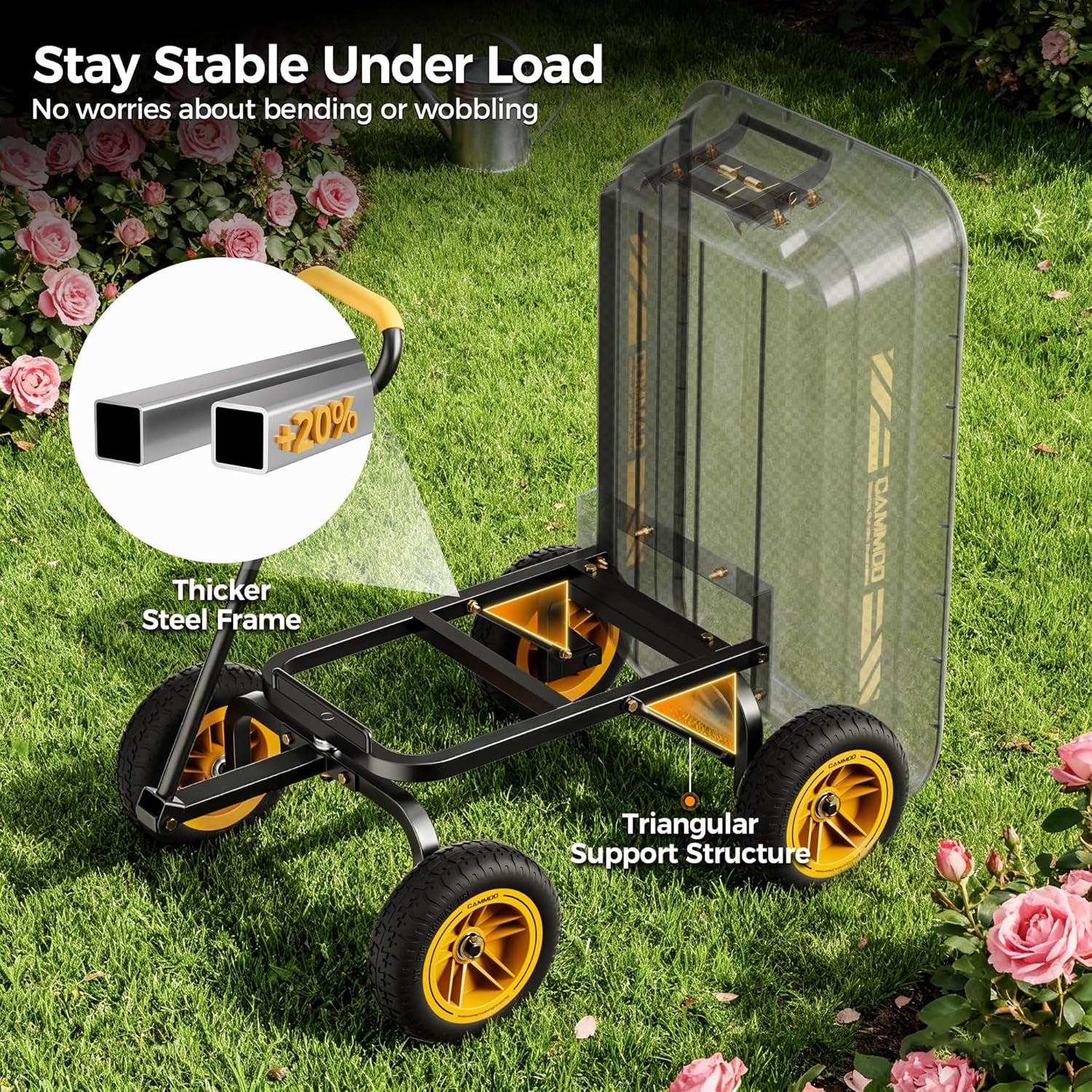 10-in NO-Flat Tires 600lb Garden Dump Cart 4 Cu.Ft. Wheelbarrow | Garden Wagon Quick-Release Dumping Garden Cart