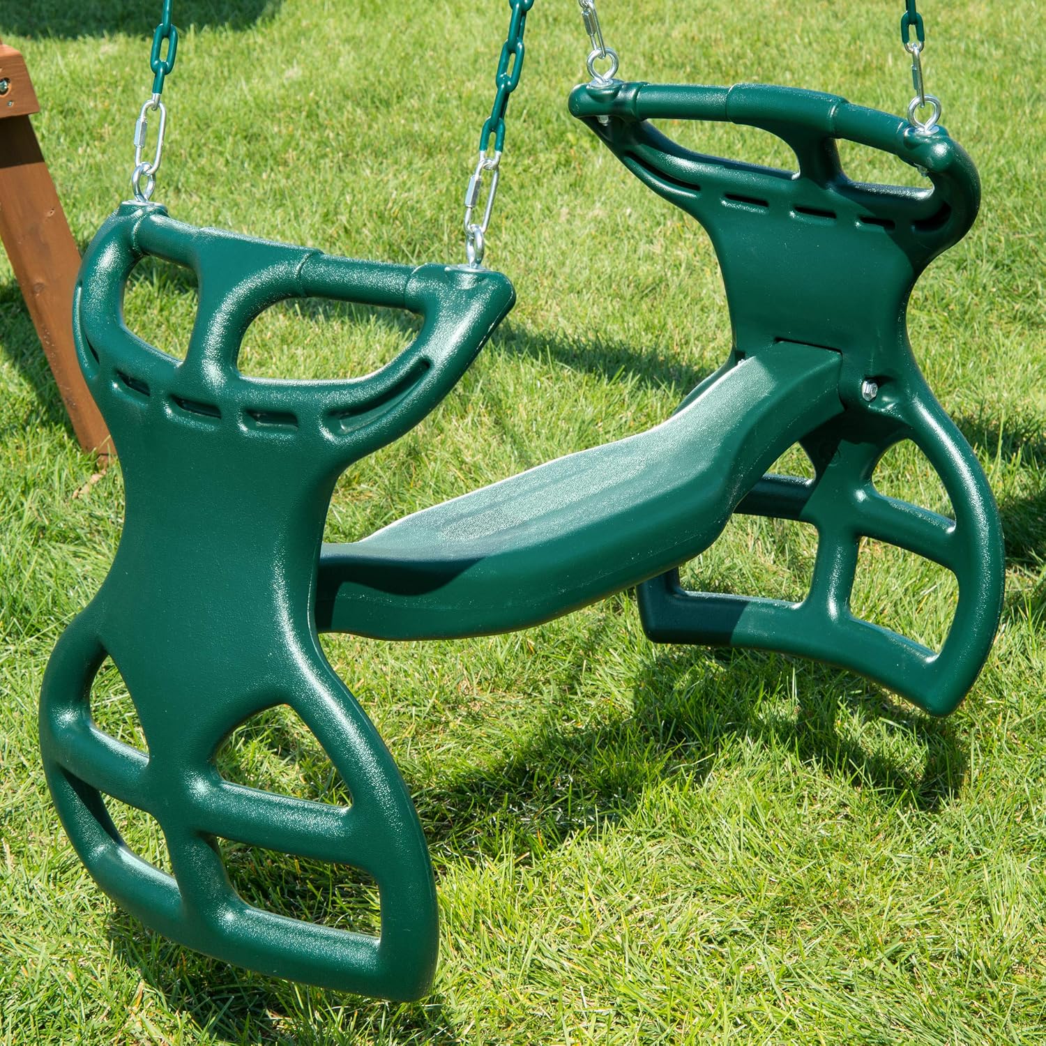 04-0037-G Dual Ride Glider Back-to-Back Tandem Swing, Green, Green Plastic Coated Chains, Multi-Child Swing